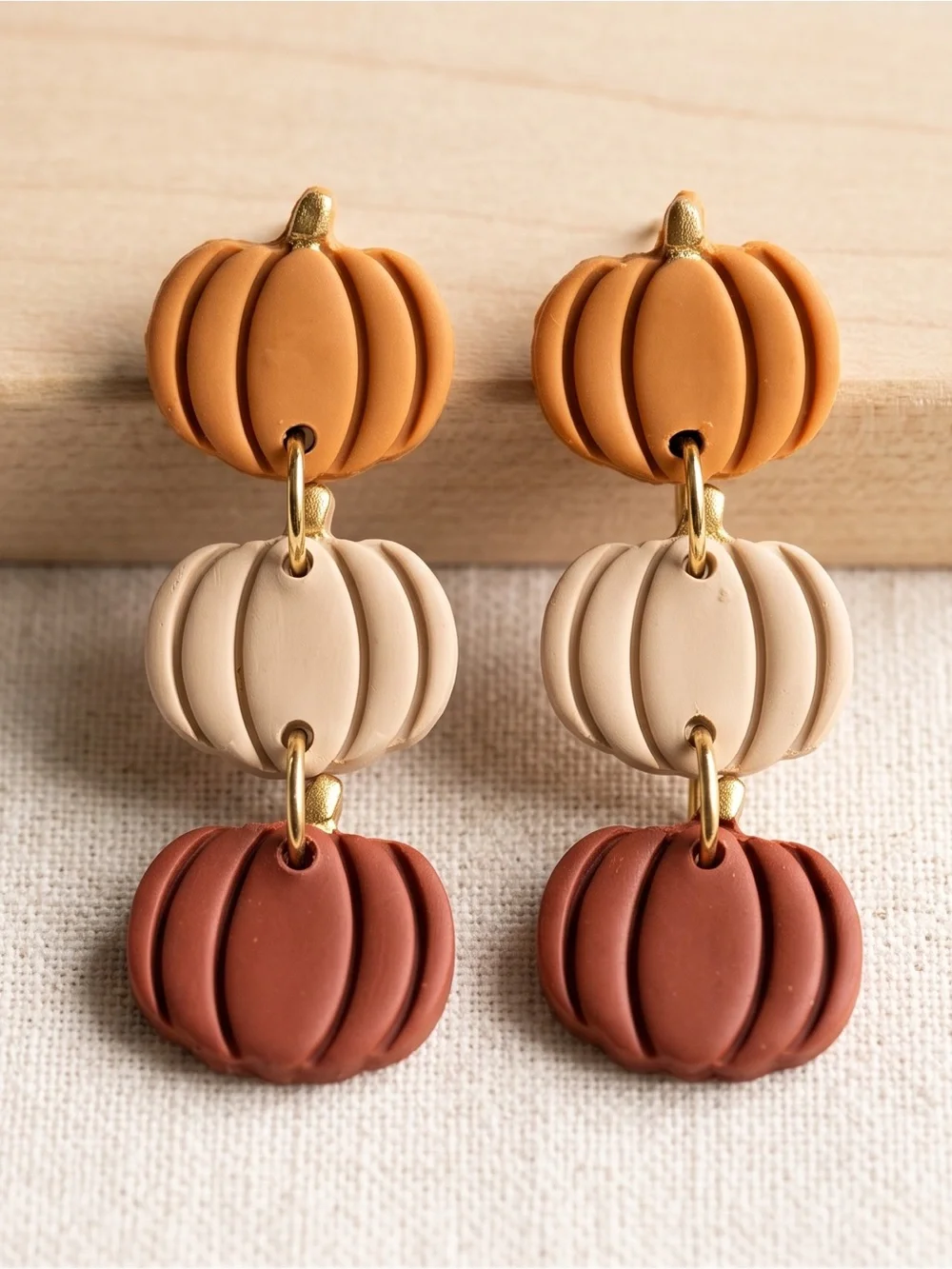 Autumn Pumpkin Triple-Stack Dangle Post Back Earrings - Fall Colors